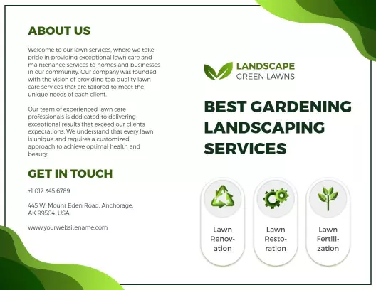 Green Lawn Care and Gardening Services Landscaping Brochure Template