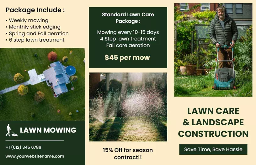 Green Lawn Care Service Weekly Mowing and Landscape Brochure Template