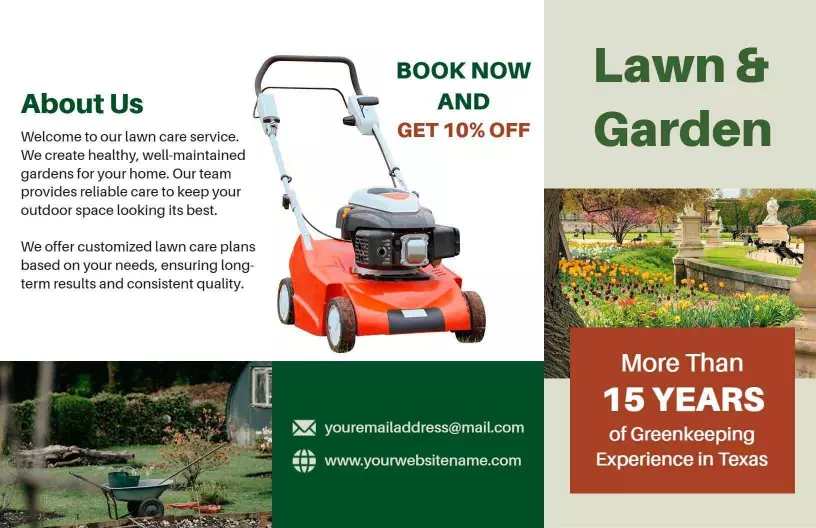 Green Lawn Care Services Maintenance and Landscaping Brochure Template