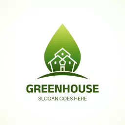 Green Leaf and House Design Emphasizing Greenhouse Logo Template