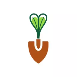 Green Leaf Growing from Brown Shovel Symbolizing Agriculture Logo Template