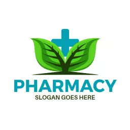 Green Leaf Symbolizing Health and Wellness in Pharmacy Logo Template