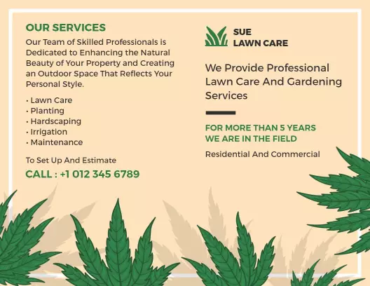 Green Leafy Landscape Lawn Care and Gardening Services Brochure Template