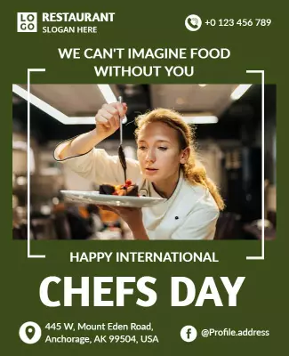 Green Modern Chef Appreciation International Chefs Day Poster Template