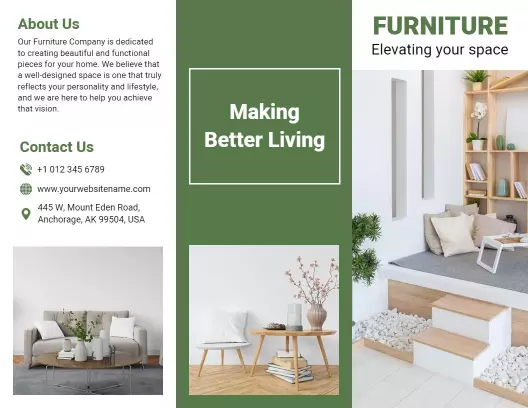 Green Modern Home Furniture Design and Living Solutions Brochure Template