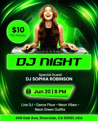 Green Neon Vibes DJ Night Party Flyer Template