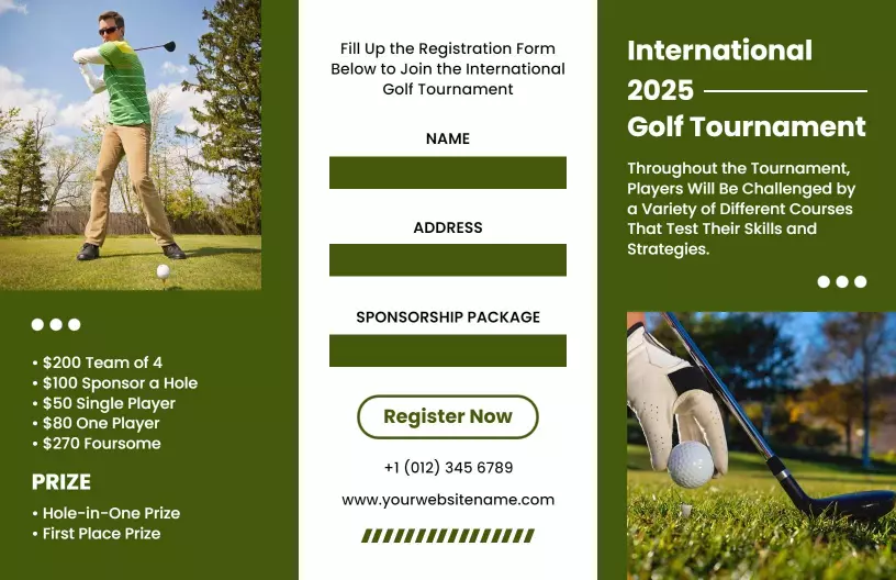 Green Outdoor Golf Tournament Registration Brochure Template