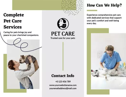 Green Pet Care Services and Grooming Support Brochure Template
