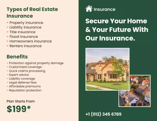 Green Real Estate Insurance Home Protection Benefits Brochure Template