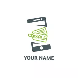 Green Sale Tag Positioned Between Modern Smartphone Logos Logo Template