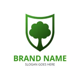 Green Shield Design Featuring Strong Tree Symbol Logo Template