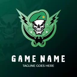 Green Skull with Lightning Bolts for Esports Competition Logo Template