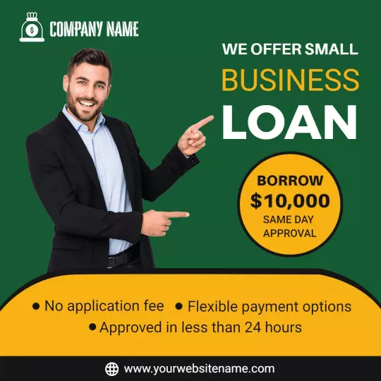 Green Small Business Loan Offer with Fast Approval Ad Template