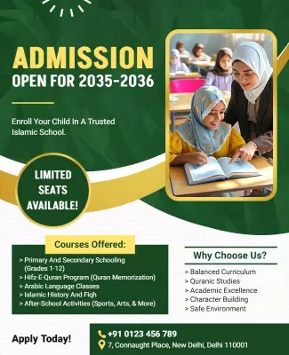 Green Themed Admission Open for Trusted Islamic School Poster Template