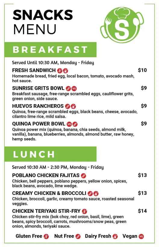 Green Themed Refreshing Drinks and Snacks Menu Template