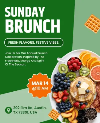 Green Themed Sunday Brunch Promotion Flyer Template