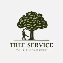 Green Tree with Caretaker Illustrating Tree Service Logo Template