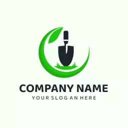 Green Trowel Design with Growing Plant Symbol Logo Template