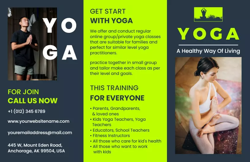 Green Wellness Yoga Classes for All Ages Brochure Template