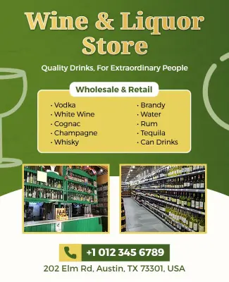 Green Wine and Liquor Store Promotion Flyer Template