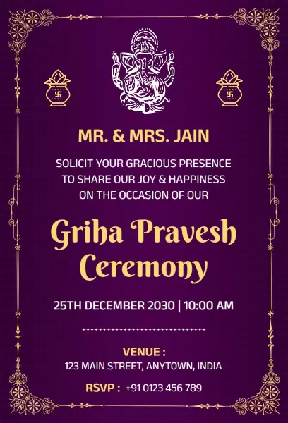 Griha Pravesh Ceremony Traditional Housewarming Invitation Template