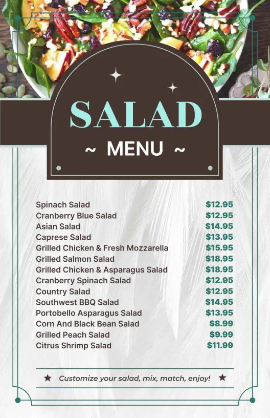 Grilled Chicken and Asparagus Salad Menu Template