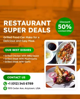 Grilled Food Restaurant Deals Flyer Template