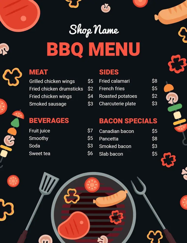 Grilled Meats and Flavorful Sides for a Great BBQ Menu Template
