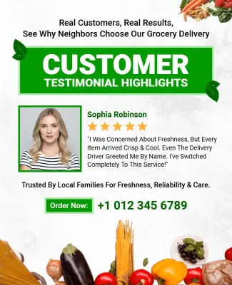 Grocery Delivery Customer Testimonial Flyer Template