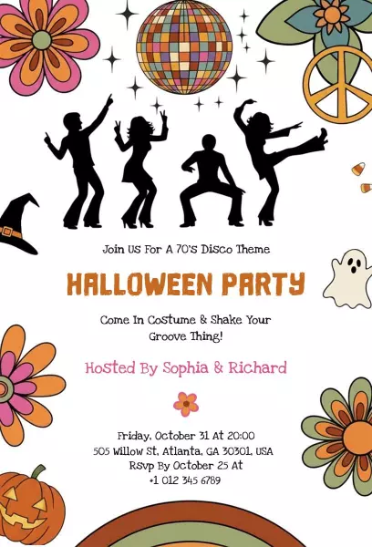 Groovy 70s Disco Halloween Costume Party Invitation Template