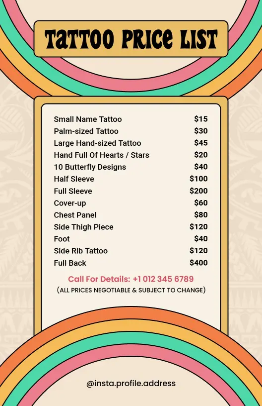 Groovy Multicolor Tattoo Shop Price List Template