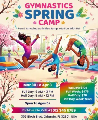 Gymnastics Spring Camp Event Flyer Template