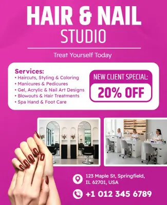 Hair and Nail Studio Services Promotion Flyer Template