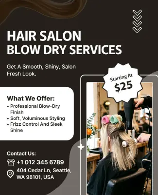 Hair Salon Blow Dry Services Poster Template