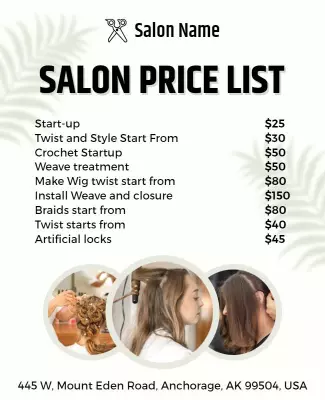 Hair Salon Service Price List Flyer Template