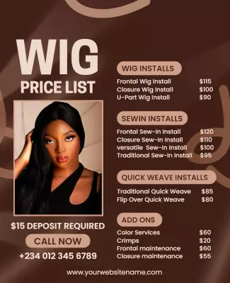 Hair Salon Wig Services Price List Flyer Template