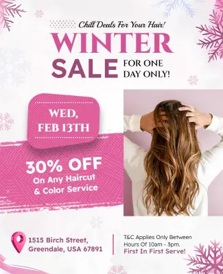 Hair Salon Winter Discount Event Flyer Template