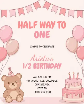 Halfway to First Birthday Celebration Flyer Template