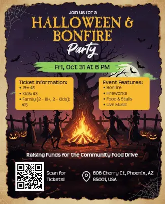 Halloween Bonfire Party Community Event Flyer Template