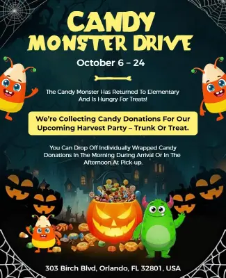 Halloween Candy Monster Drive Fundraiser Flyer Template