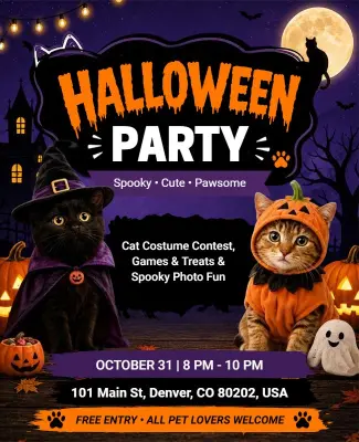 Halloween Cat Costume Party Flyer Template