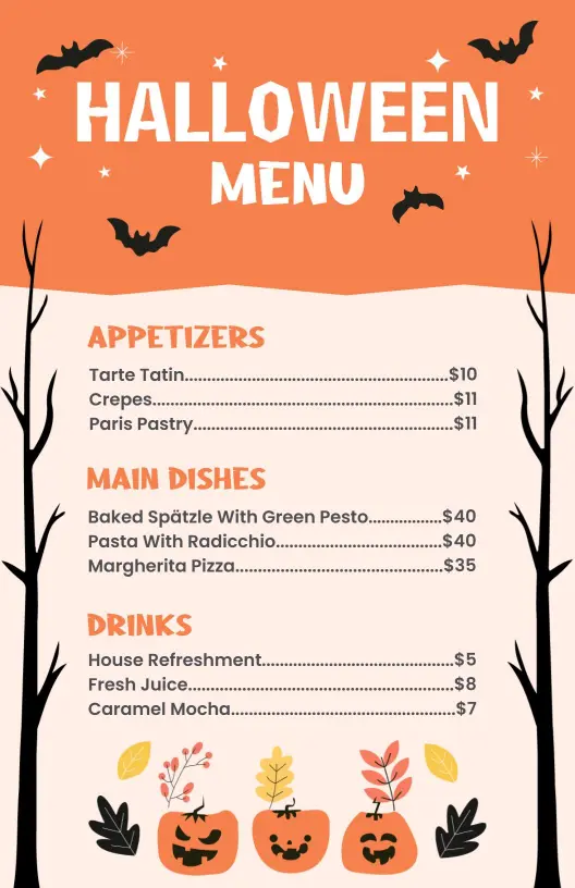 Halloween Festive Pumpkin-Themed Restaurant Menu Template