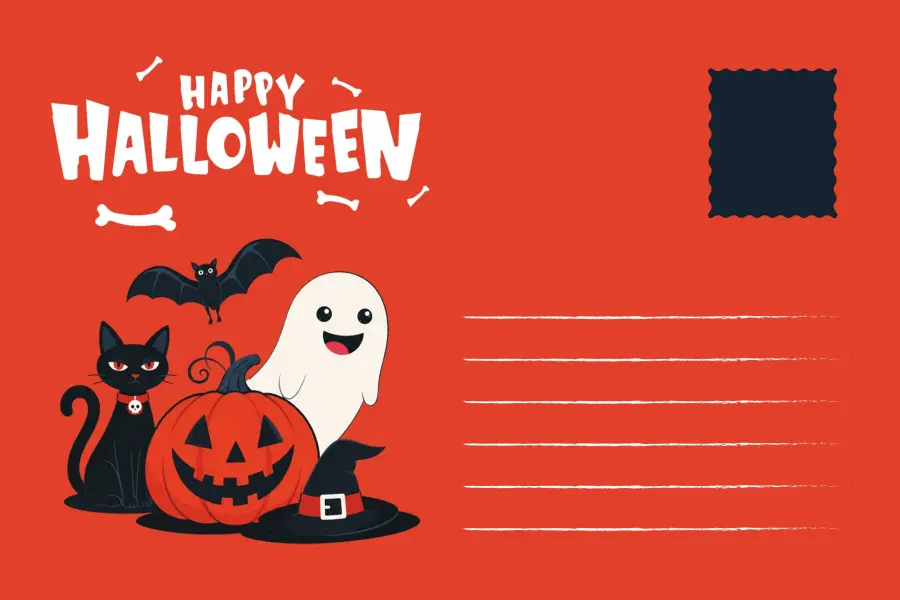 Halloween Ghost and Pumpkin Postcard Template