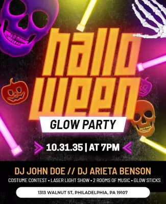 Halloween Glow Party Celebration Flyer Template