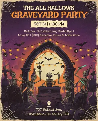 Halloween Graveyard Party Invitation Flyer Template