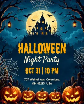 Halloween Haunted House Night Party Poster Template