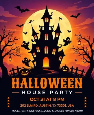 Halloween House Party Event Poster Template