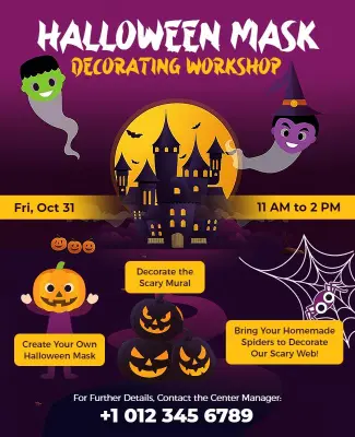 Halloween Mask Decorating Workshop Flyer Template