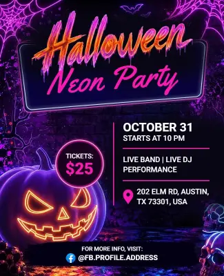 Halloween Neon Party Event Flyer Template