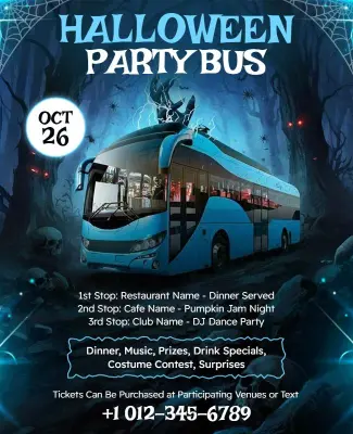 Halloween Party Bus Event Flyer Template